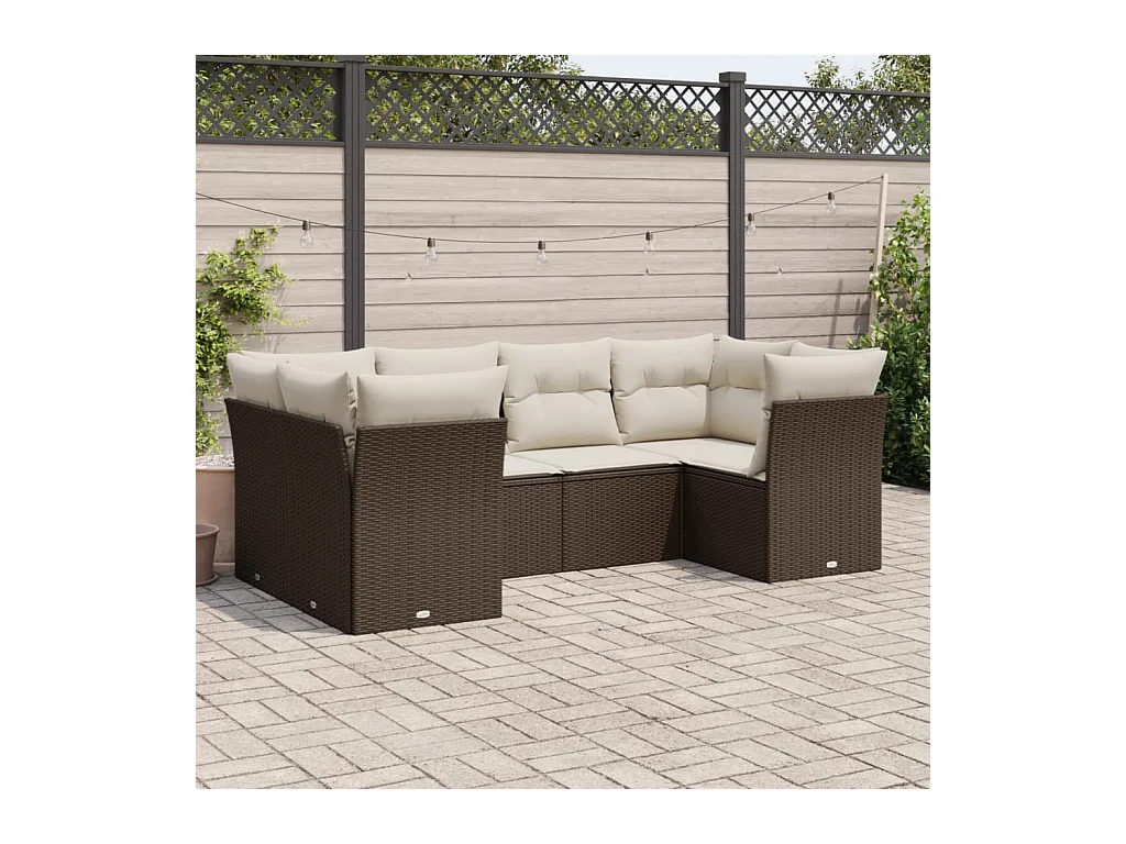 Set Divano da Giardino 6 pz con Cuscini Marrone in Polyrattan