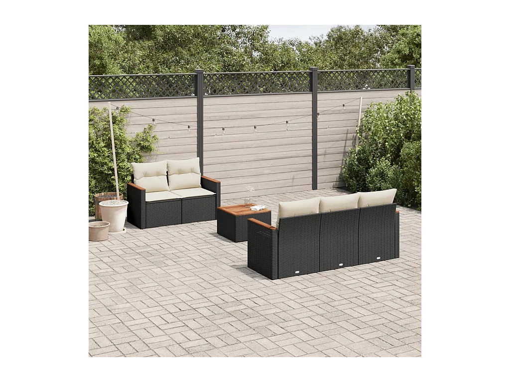 Set Divano da Giardino 6 pz con Cuscini Nero in Polyrattan