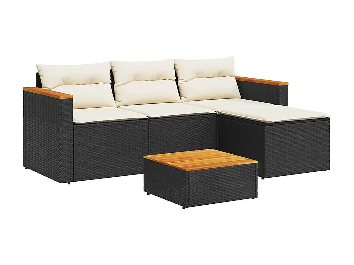 3-delige Loungeset met kussens poly rattan zwart