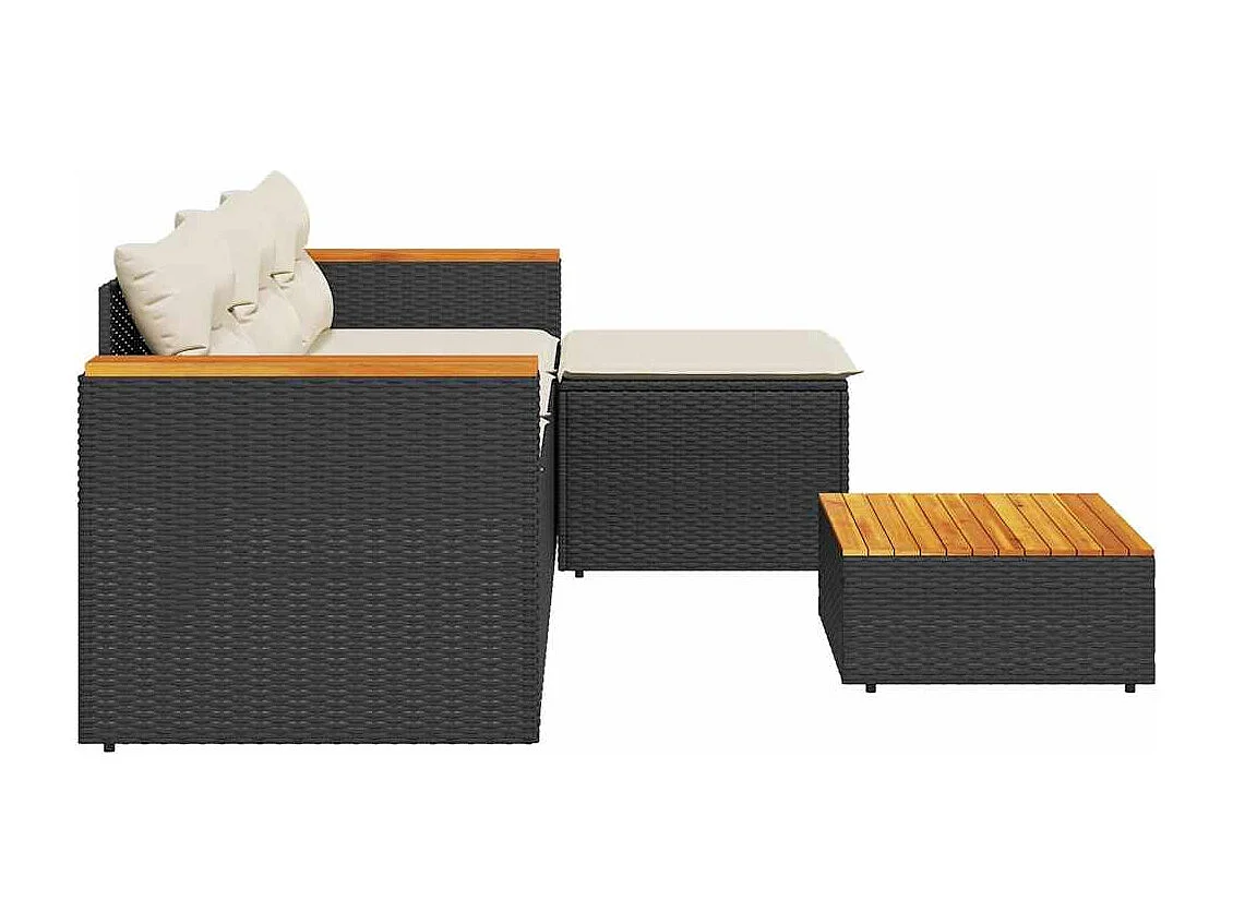 3-delige Loungeset met kussens poly rattan zwart