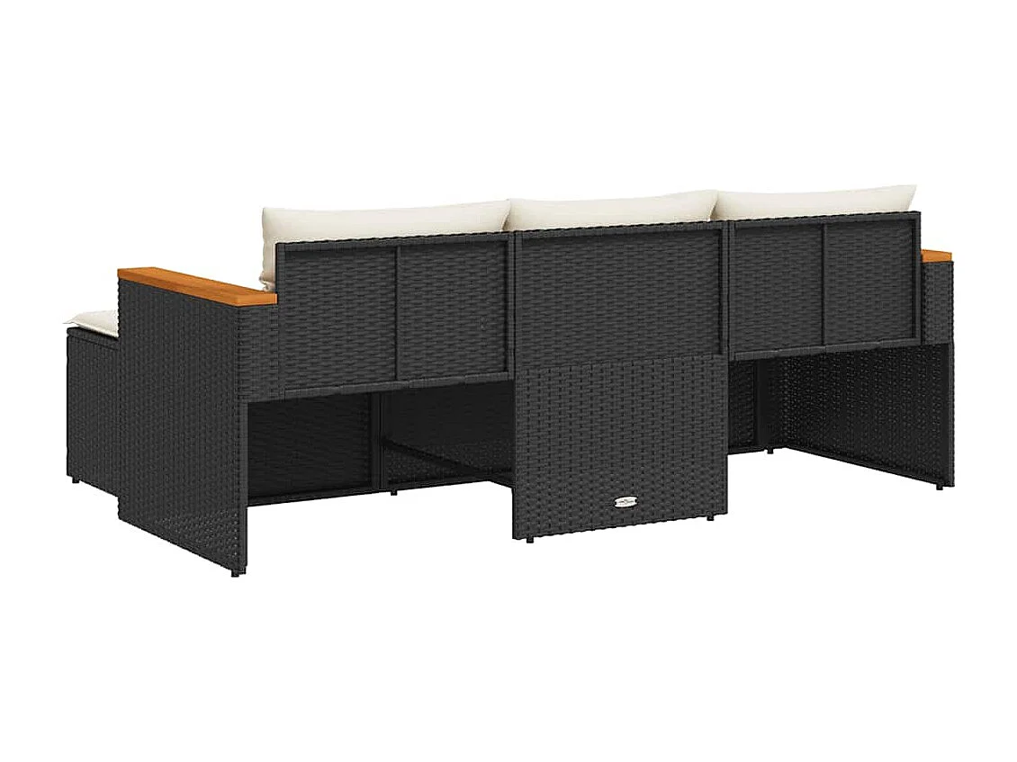 3-delige Loungeset met kussens poly rattan zwart