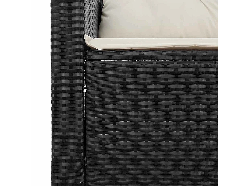 3-delige Loungeset met kussens poly rattan zwart