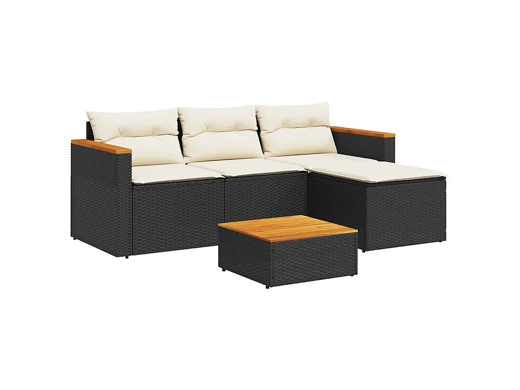 3-częściowy zestaw wypoczynkowy do ogrodu z poduszkami, czarna wiklina PE.