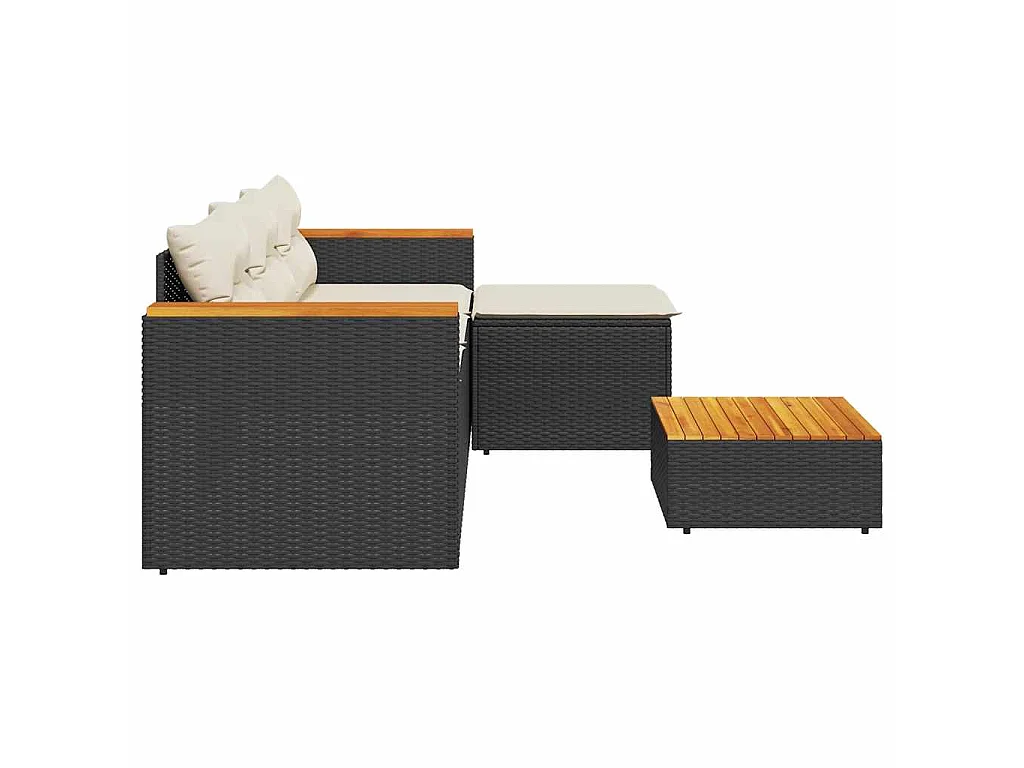 3-częściowy zestaw wypoczynkowy do ogrodu z poduszkami, czarna wiklina PE.