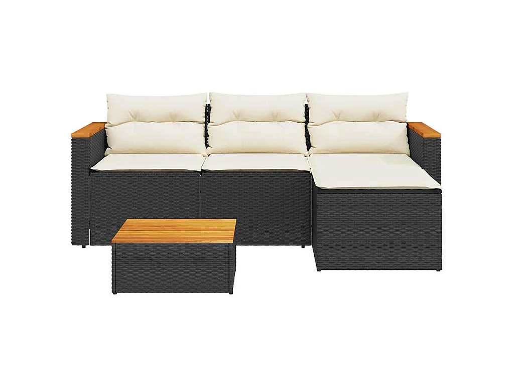 3-delige Loungeset met kussens poly rattan zwart