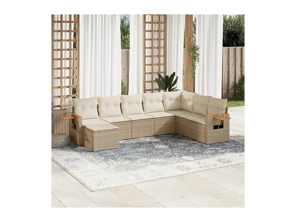 Salon de jardin avec coussins 8 pcs beige résine tressée