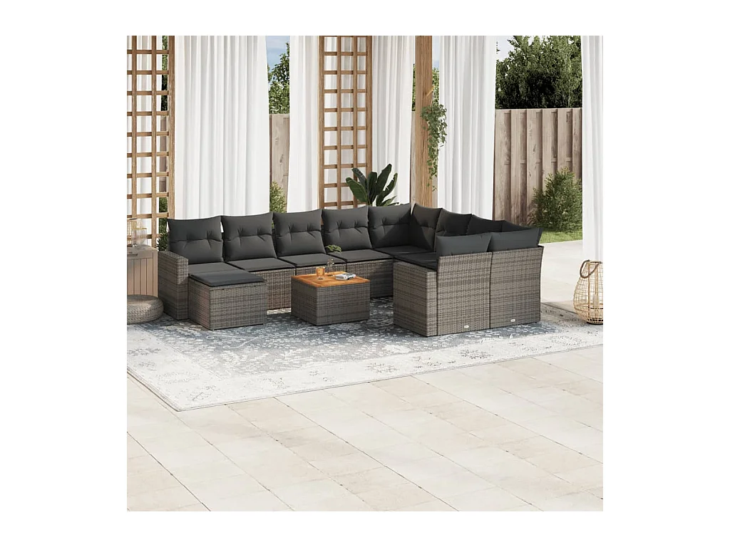 Salon de jardin 11 pcs avec coussins gris résine tressée