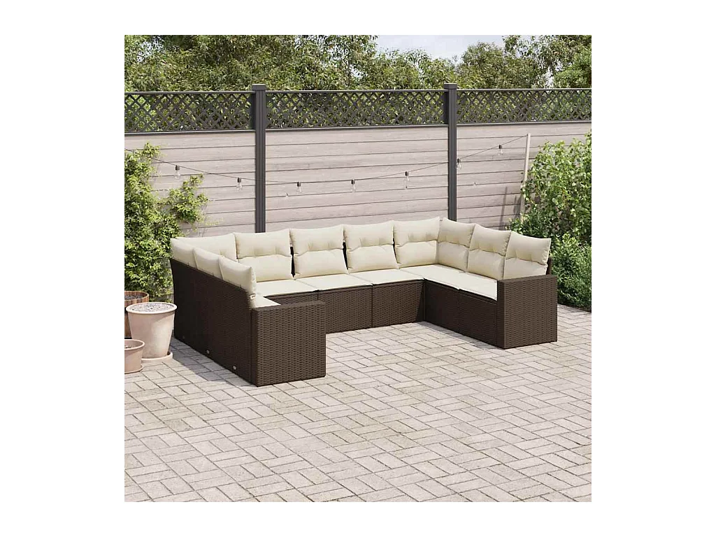 9-delige Loungeset met kussens poly rattan bruin