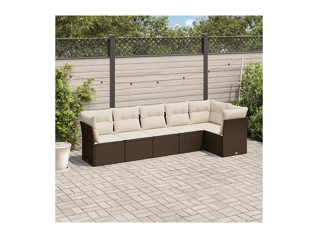 6-delige Loungeset met kussens poly rattan bruin