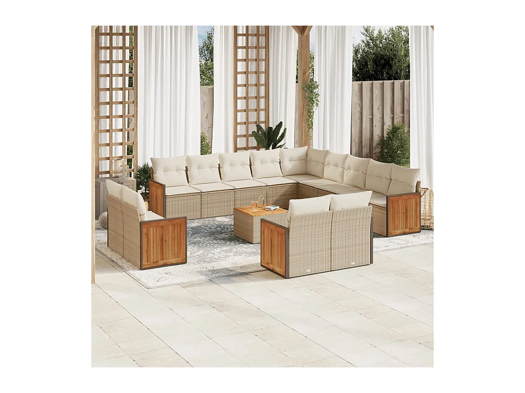 14-delige Loungeset met kussens poly rattan beige