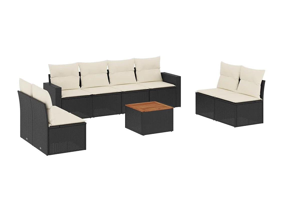 Salon de jardin 9 pcs avec coussins noir résine tressée