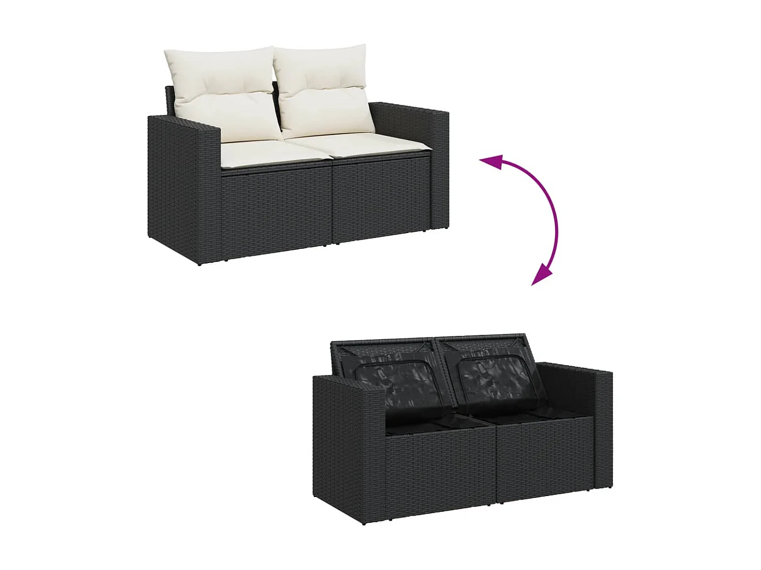 Salon de jardin 9 pcs avec coussins noir résine tressée