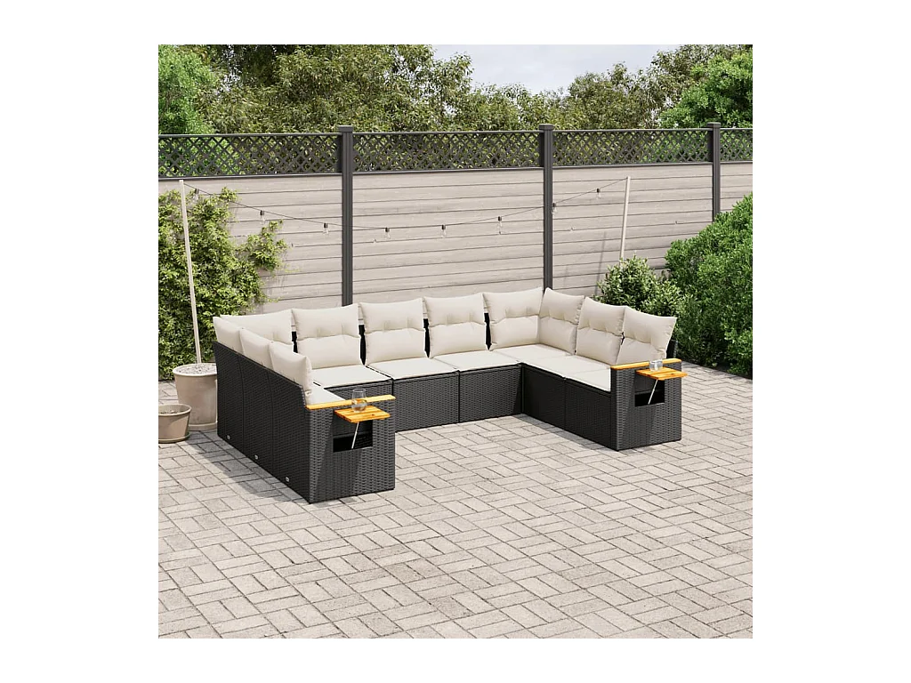 Set Divani da Giardino 9 pz con Cuscini Nero in Polyrattan