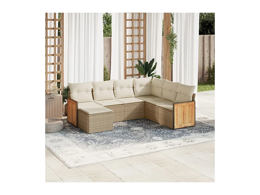 Salon de jardin avec coussins 7 pcs beige résine tressée