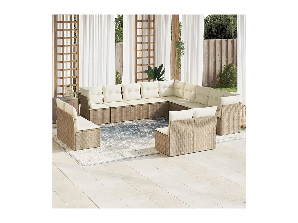 Salon de jardin avec coussins 13 pcs beige résine tressée