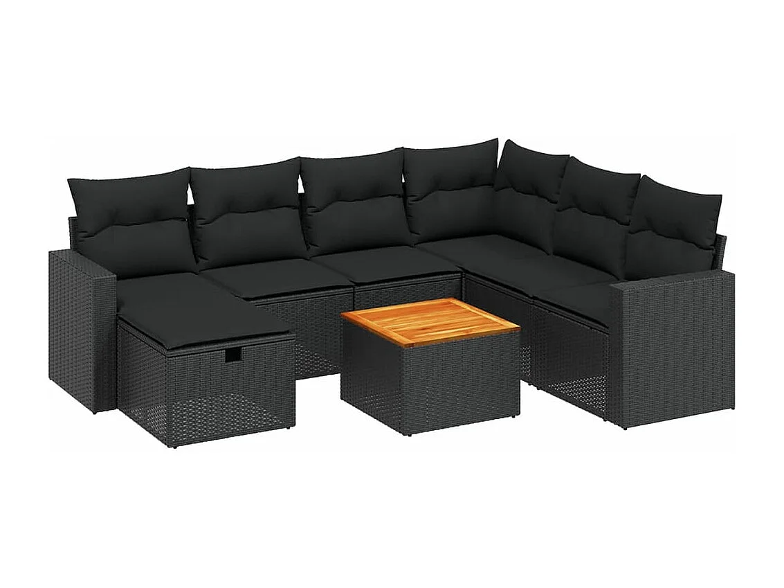 Salon de jardin 8 pcs avec coussins noir résine tressée