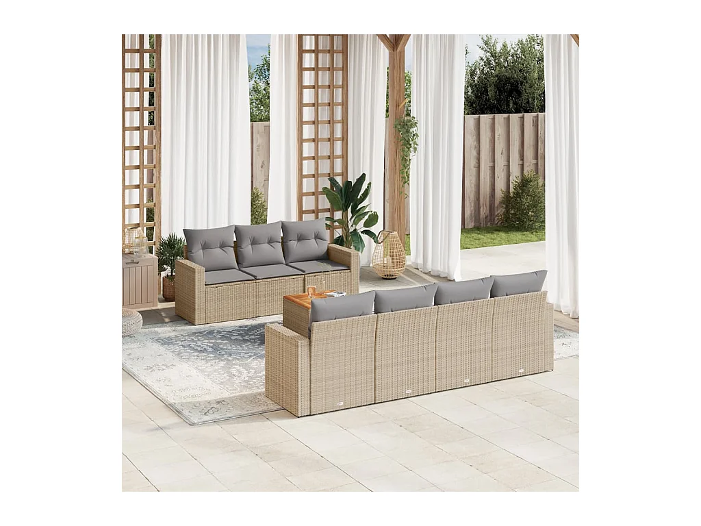 Salon de jardin avec coussins 8pcs mélange beige résine tressée