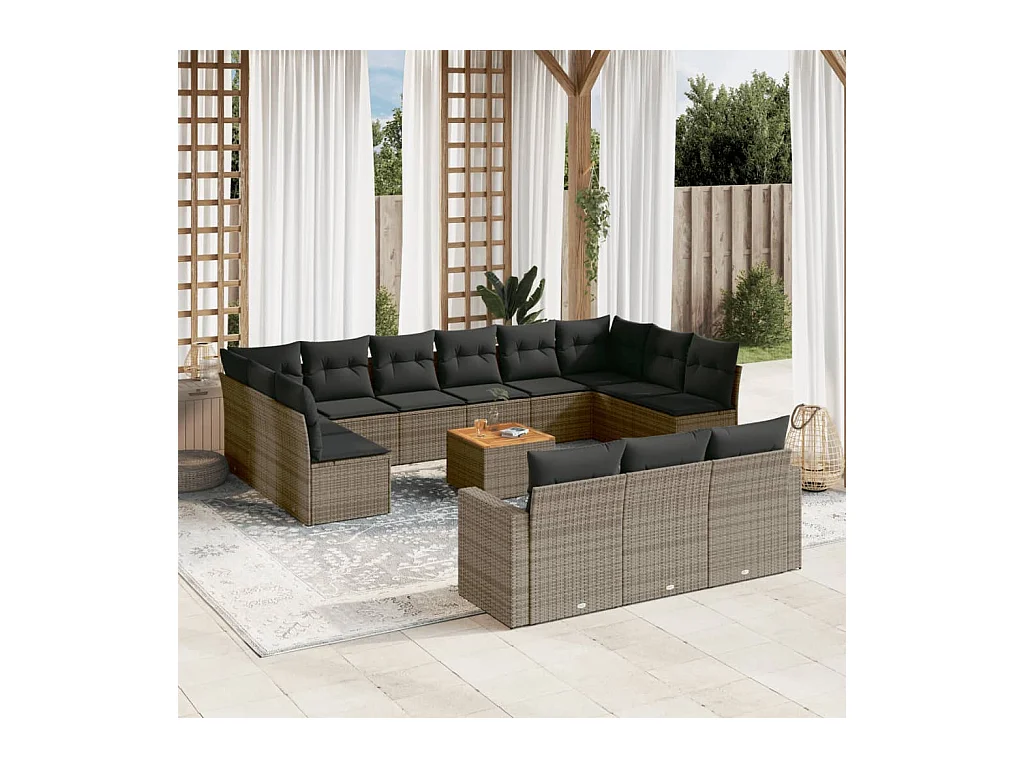 Set Divani da Giardino 14pz con Cuscini in Polyrattan Grigio