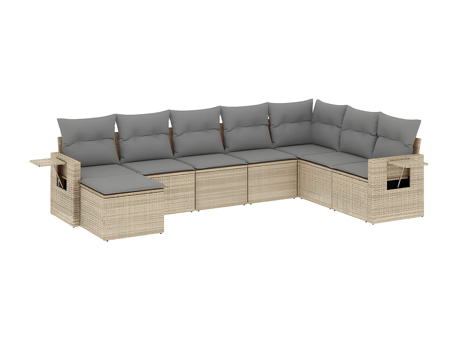 Set Divano da Giardino 8 pz con Cuscini Beige in Polyrattan