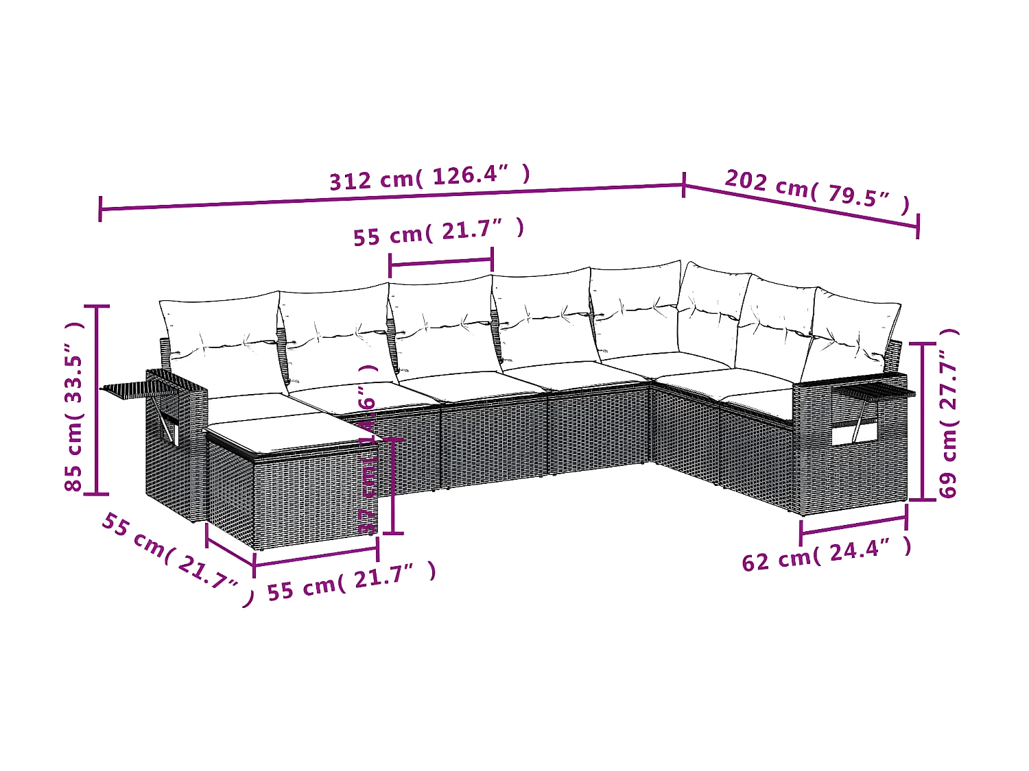 Set Divano da Giardino 8 pz con Cuscini Beige in Polyrattan