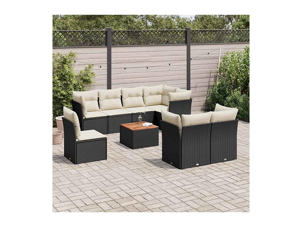 Set Divani da Giardino 9 pz con Cuscini Nero in Polyrattan