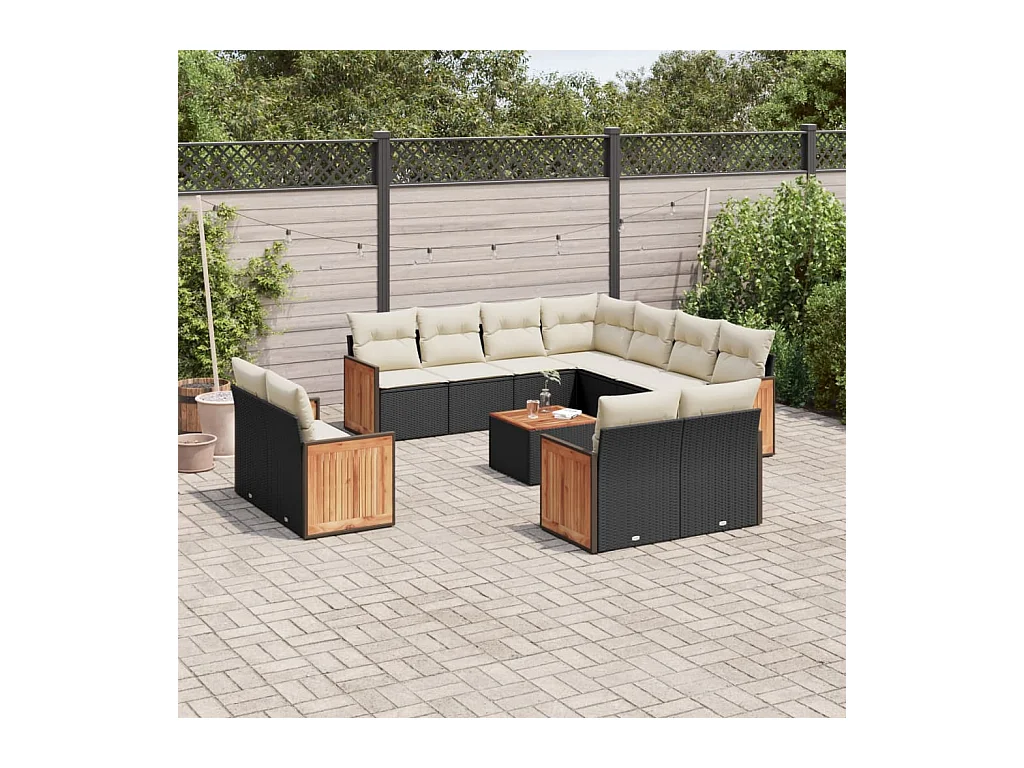 Salon de jardin 12 pcs avec coussins noir résine tressée