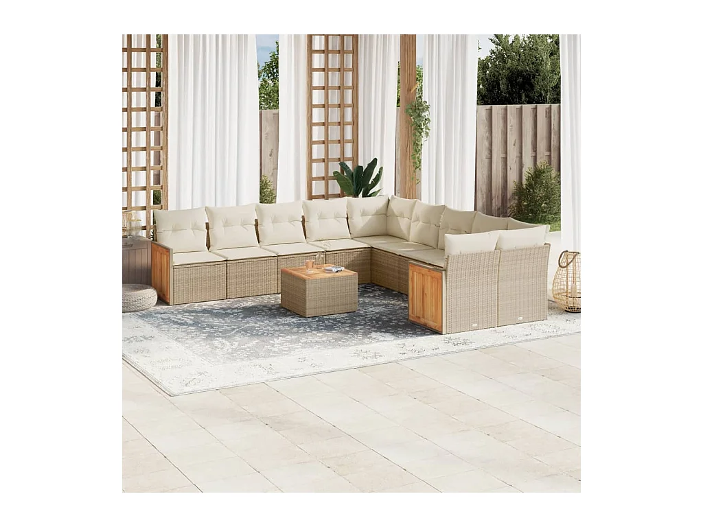 11-delige Tuinset met kussens poly rattan beige