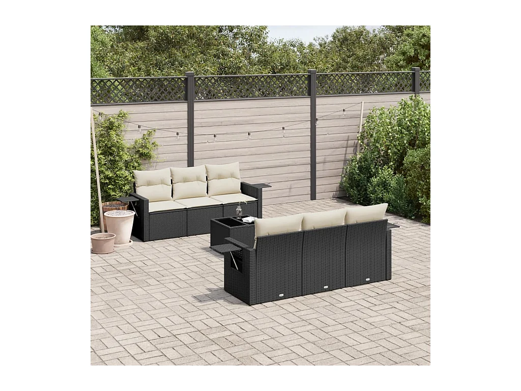 Set Divani da Giardino con Cuscini 7pz Nero Polyrattan