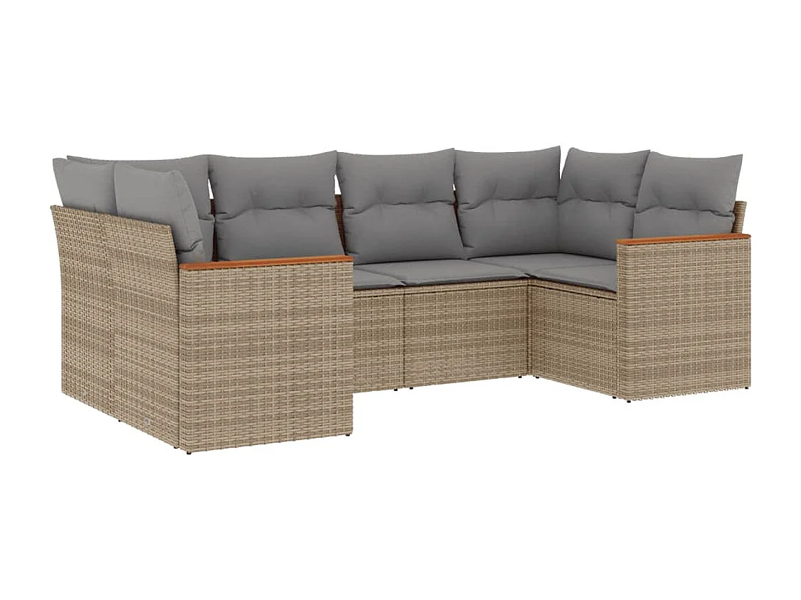 Set Divano da Giardino 6 pz con Cuscini Beige in Polyrattan