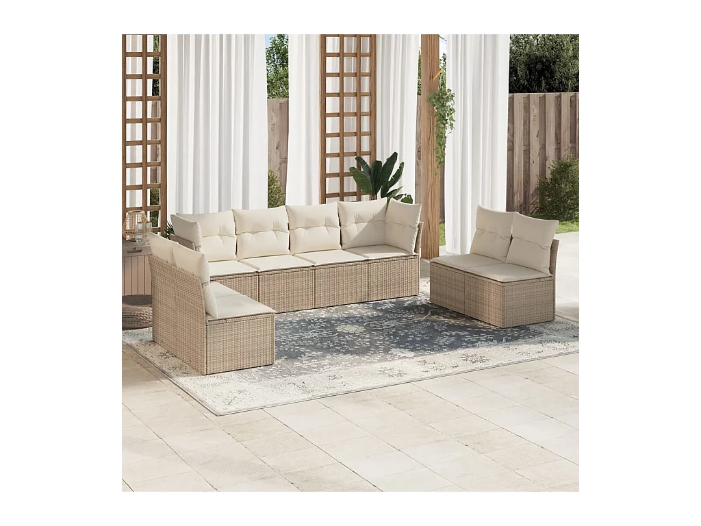 8 pcs conjunto de sofás p/ jardim com almofadões vime PE bege