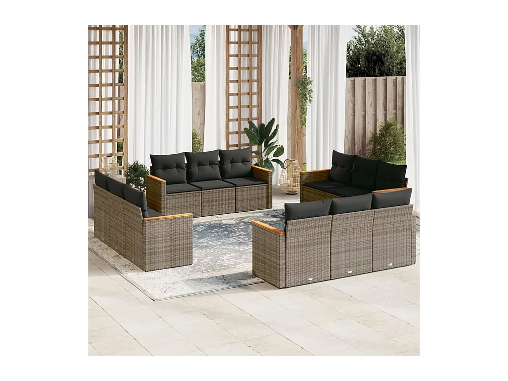 12-delige Loungeset met kussens poly rattan grijs