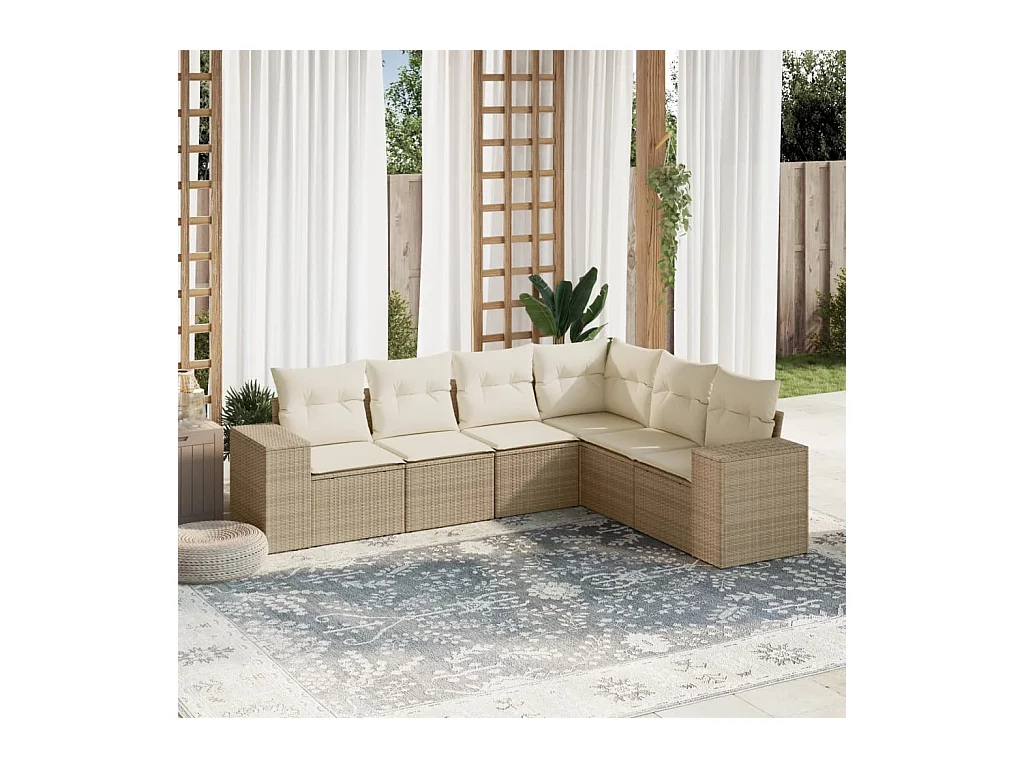 Set Divano da Giardino 6 pz con Cuscini Beige in Polyrattan
