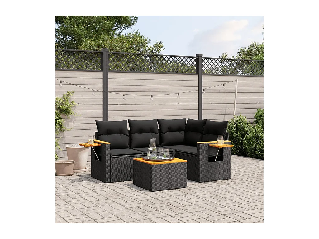 Set Divani da Giardino 5 pz con Cuscini in Polyrattan Nero