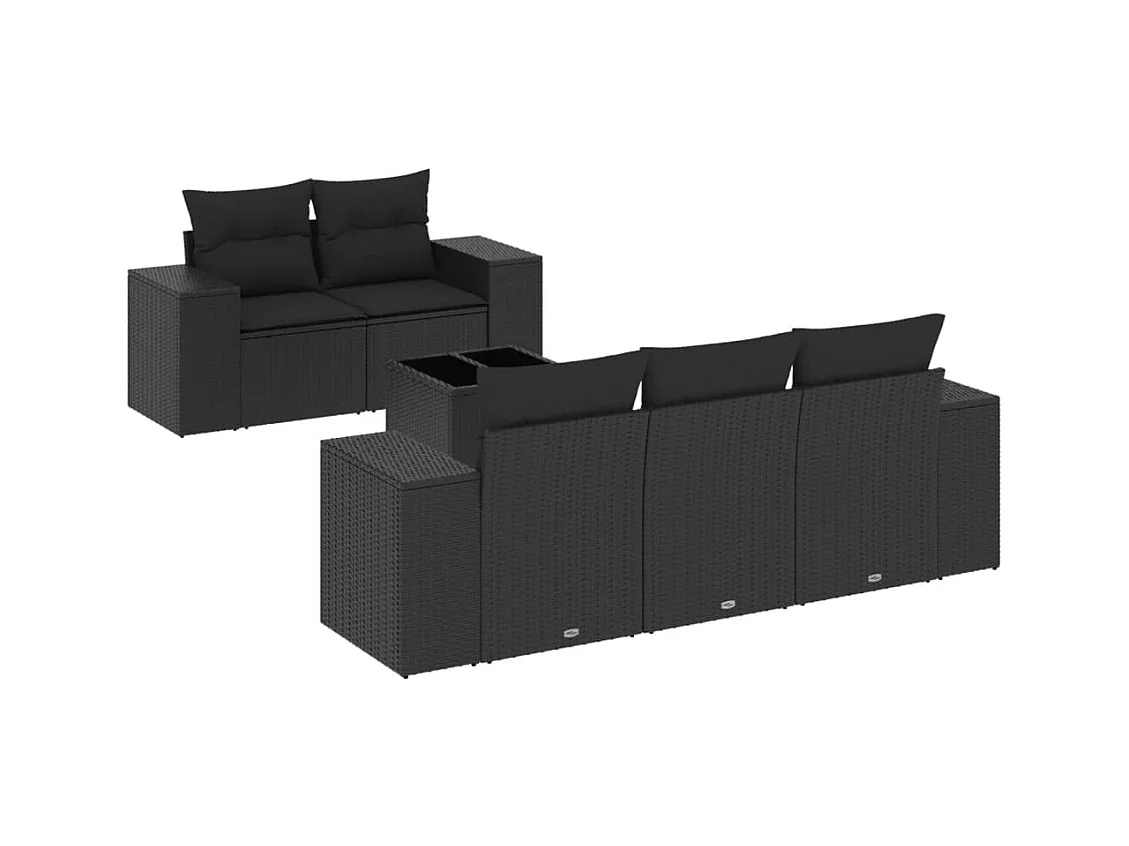 6-tlg. Garten-Sofagarnitur mit Kissen Schwarz Poly Rattan
