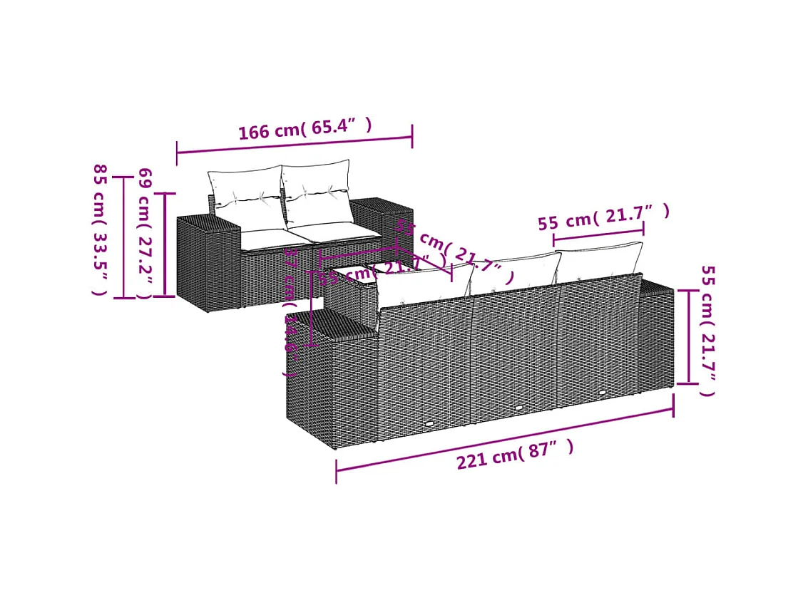 6-tlg. Garten-Sofagarnitur mit Kissen Schwarz Poly Rattan