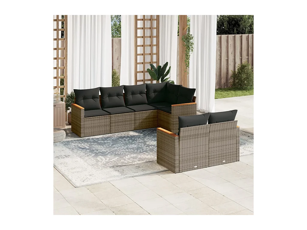 7-delige Loungeset met kussens poly rattan grijs
