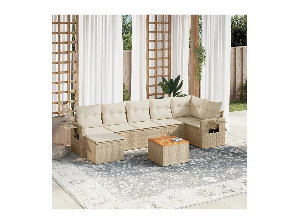 8-delige Loungeset met kussens poly rattan beige