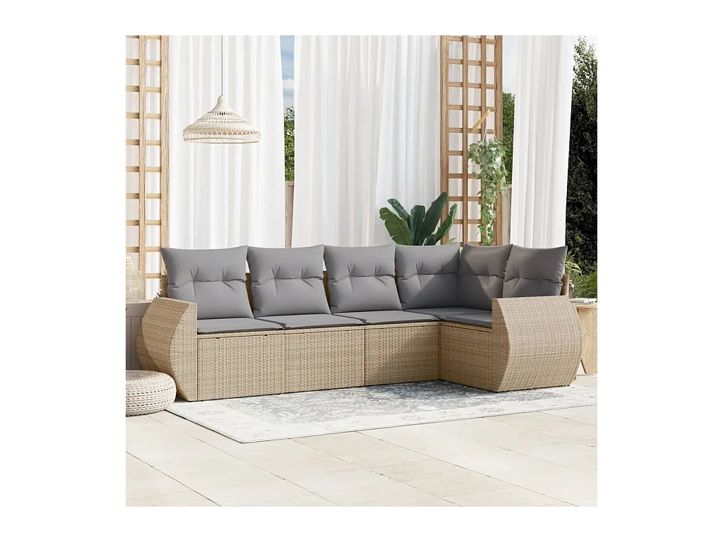Salon de jardin avec coussins 5 pcs beige résine tressée