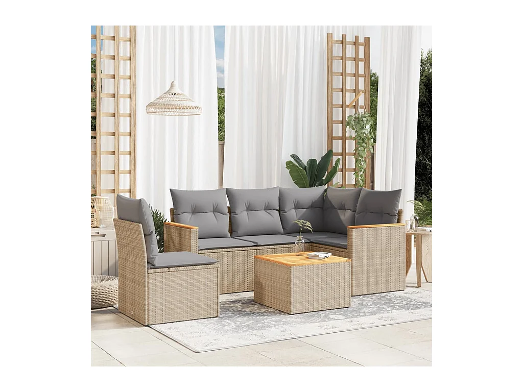 Salon de jardin avec coussins 6pcs mélange beige résine tressée
