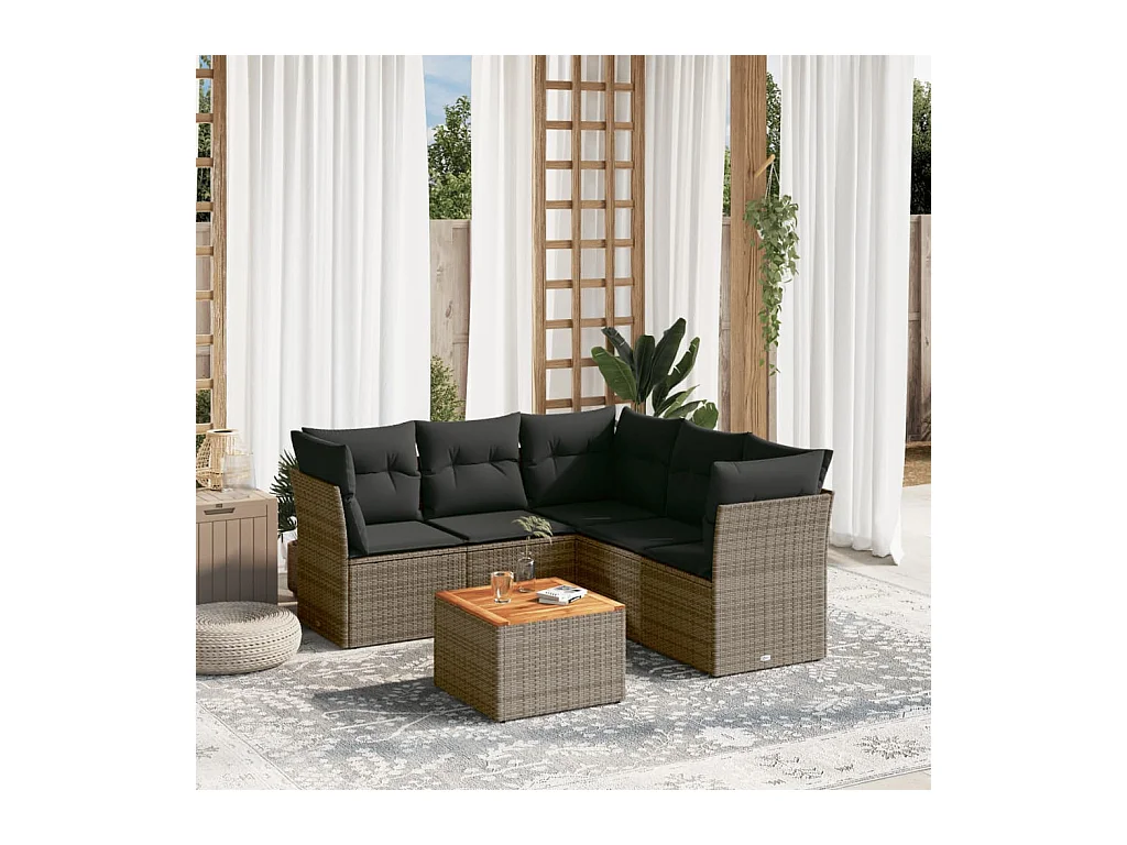 Set Divano da Giardino 6 pz con Cuscini Grigio in Polyrattan