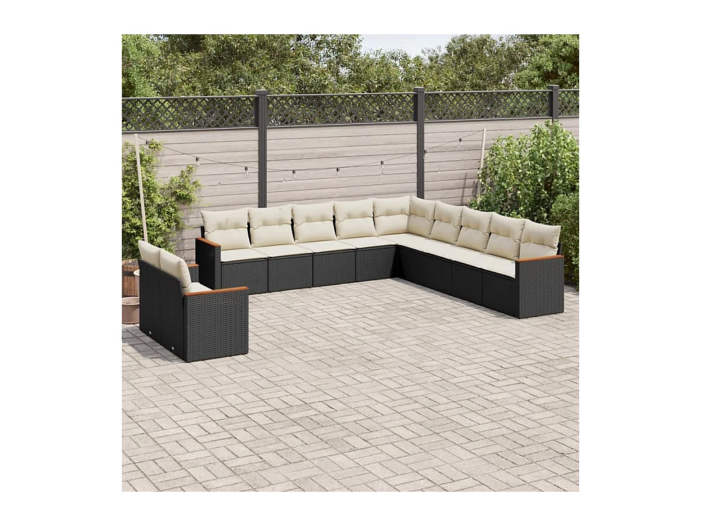 Salon de jardin 11 pcs avec coussins noir résine tressée