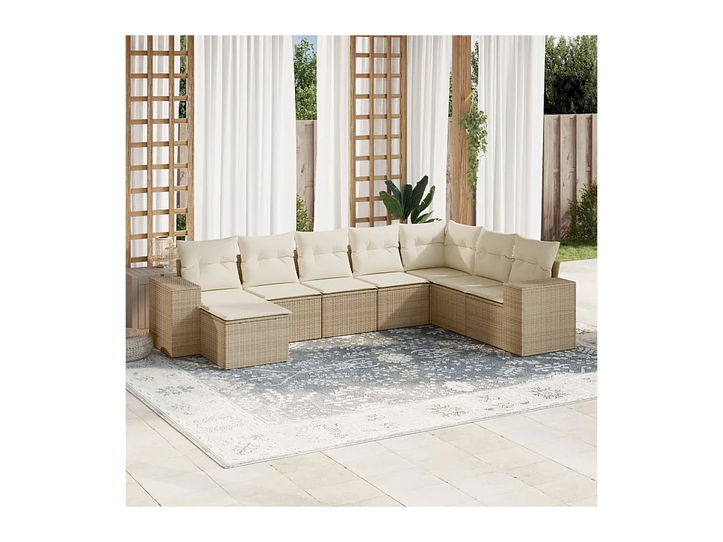 Salon de jardin avec coussins 8 pcs beige résine tressée