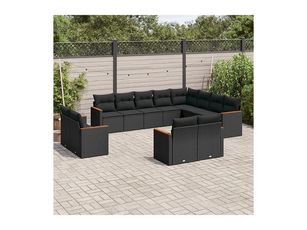 Salon de jardin 12 pcs avec coussins noir résine tressée