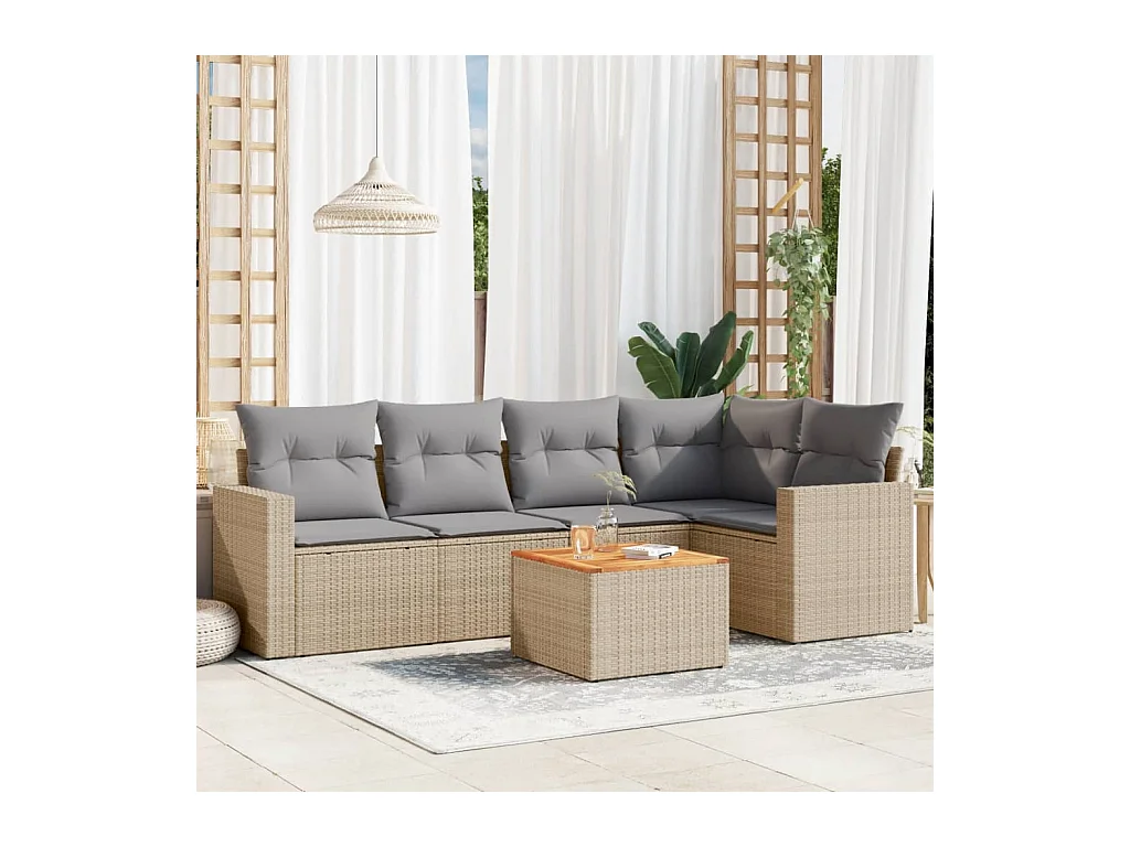 Juego de sofás jardín con cojines beige mezcla 6 pzas ratán PE