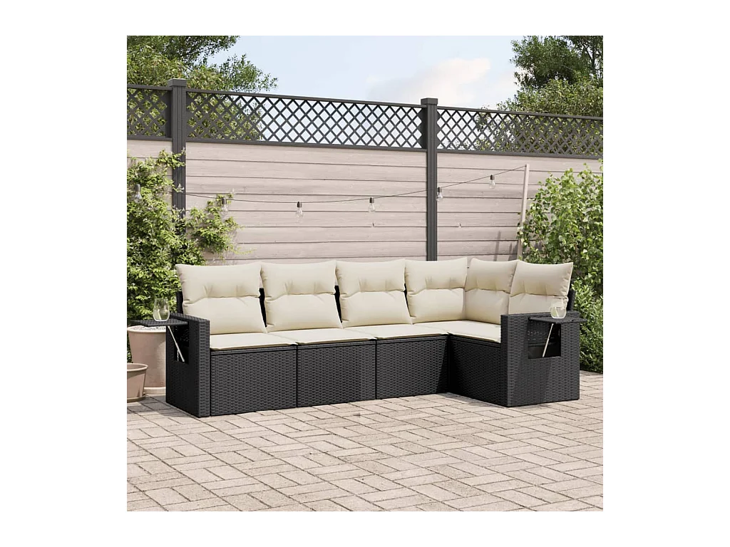 Set Divani da Giardino 5 pz con Cuscini in Polyrattan Nero