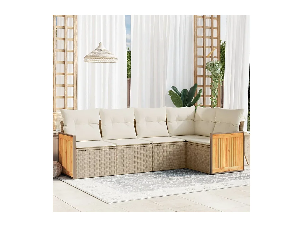 5 pcs conjunto de sofás p/ jardim com almofadões vime PE bege