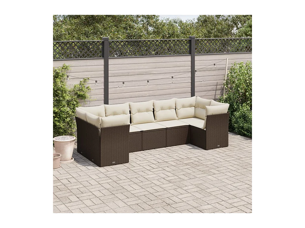 Salon de jardin avec coussins 7 pcs marron résine tressée