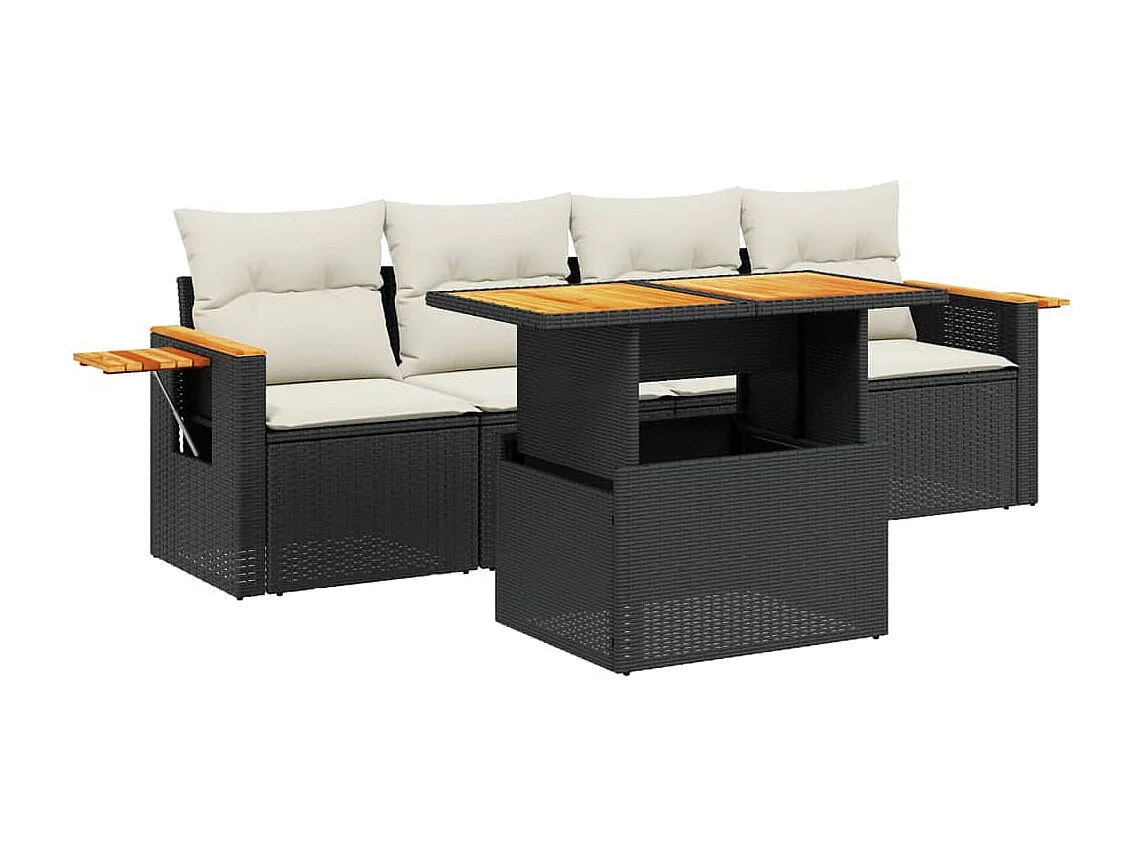 Salon de jardin 5 pcs avec coussins noir résine tressée