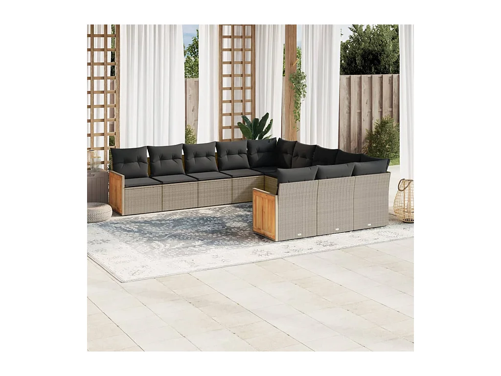 11-delige Loungeset met kussens poly rattan grijs