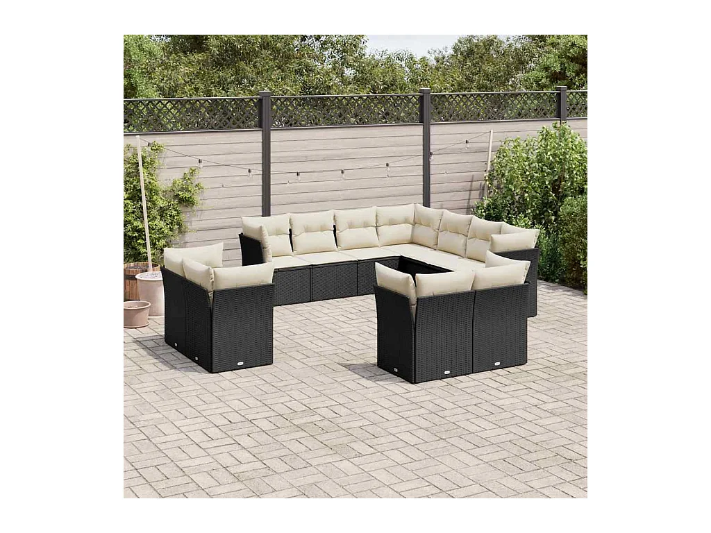 Set Divani da Giardino 11 pz con Cuscini in Polyrattan Nero